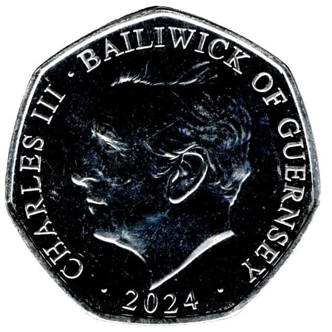 Guernsey 50 Pence - Charles III Royal Mews - Yeoman of the Guard; Silver/Gold Plated obverse