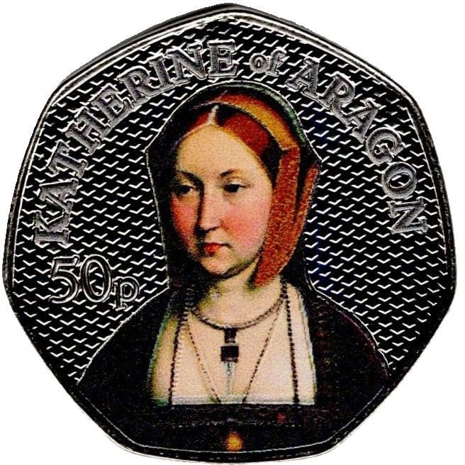 Guernsey 50 Pence - Charles III Katherine of Aragon; Colour reverse
