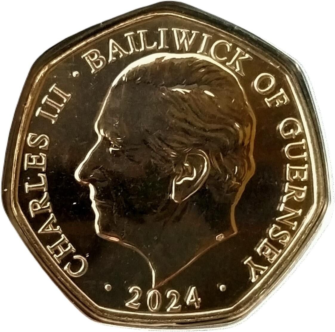 Guernsey 50 Pence - Charles III Christmas Snowmen - Children obverse