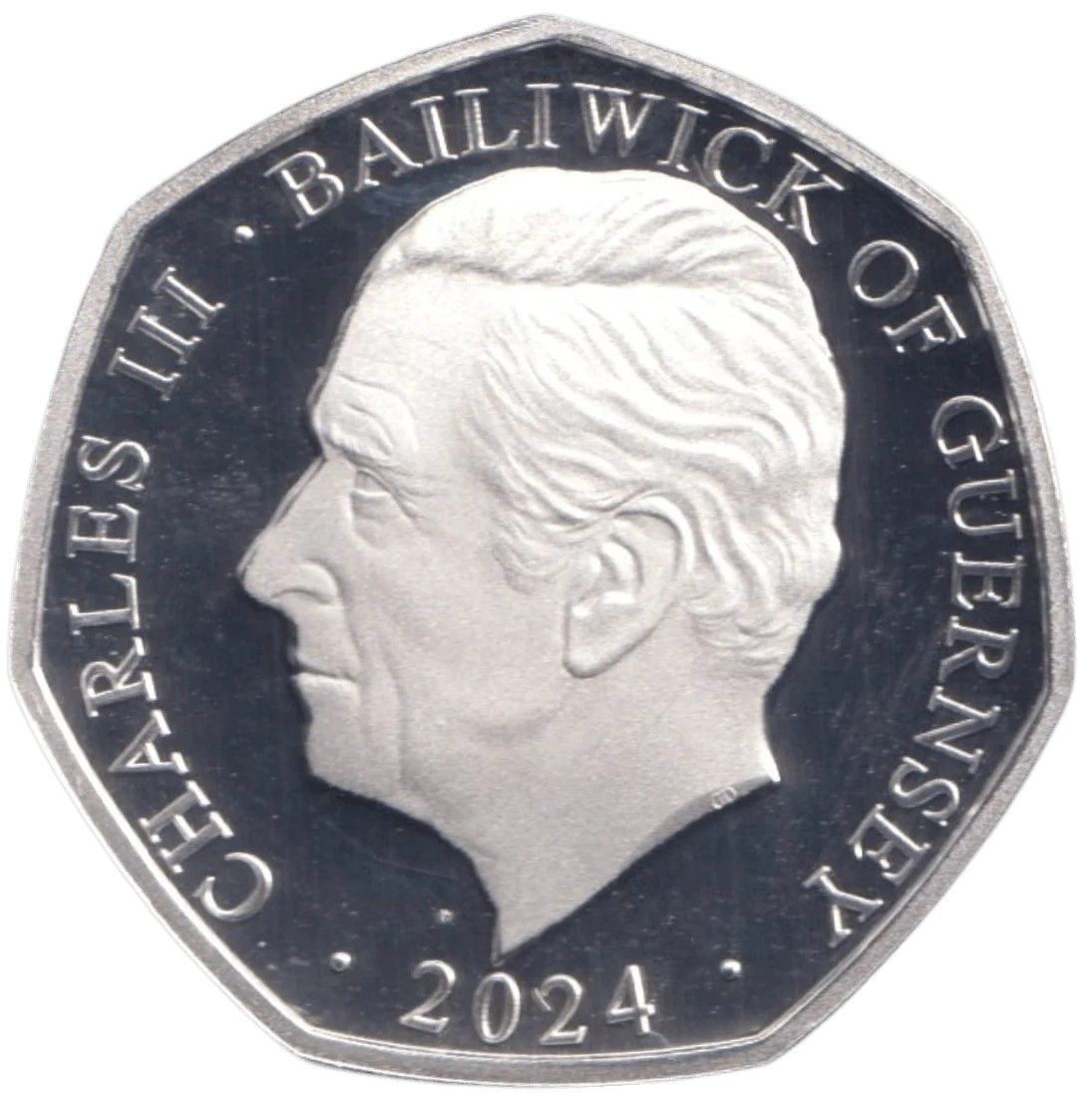 Guernsey 50 Pence - Charles III Christmas Snowmen - Girl and Dog; Silver Proof Coloured obverse