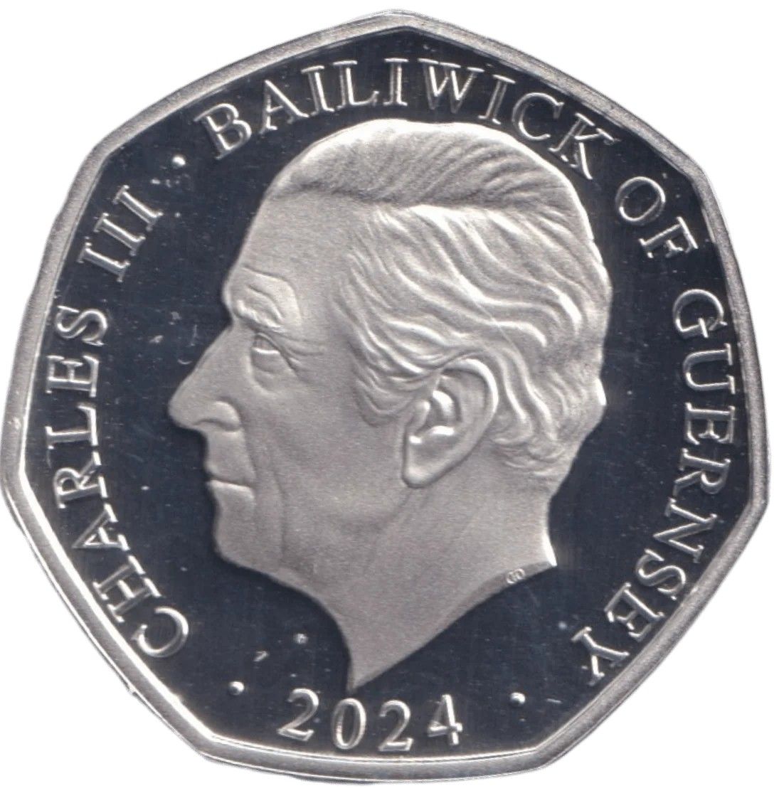 Guernsey 50 Pence - Charles III Christmas Snowmen - Robins; Silver Proof Coloured obverse