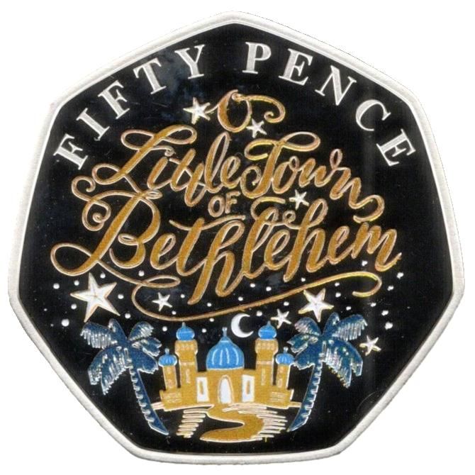 Guernsey 50 Pence - Elizabeth II O Little Town Of Bethlehem; Silver Proof reverse