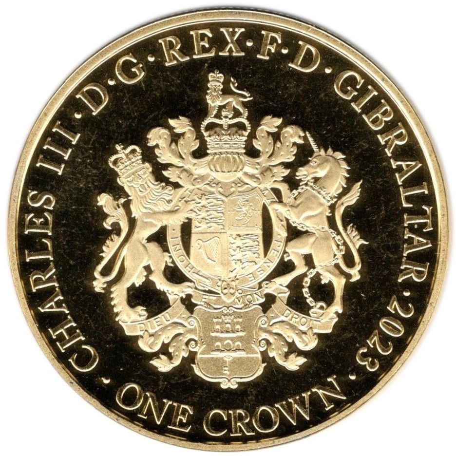 Gibraltar 1 Crown - Charles III Elvis Presley - 'Burning Love'; Gold plated obverse