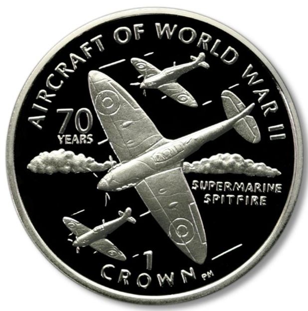 Isle of Man 1 Crown - Elizabeth II 70 Years Supermarine Spitfire; Silver Proof