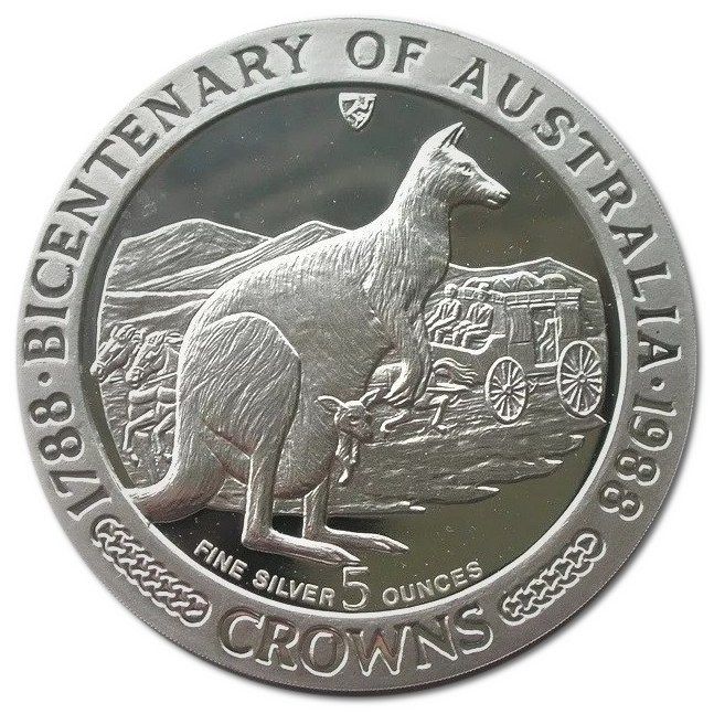 Isle of Man 5 Crowns - Elizabeth II Bicentenary of Australia - Kangaroo