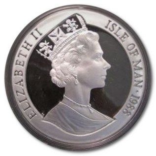 Isle of Man 5 Crowns - Elizabeth II Queen Mary; Silver obverse