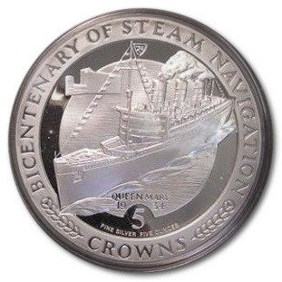 Isle of Man 5 Crowns - Elizabeth II Queen Mary; Silver