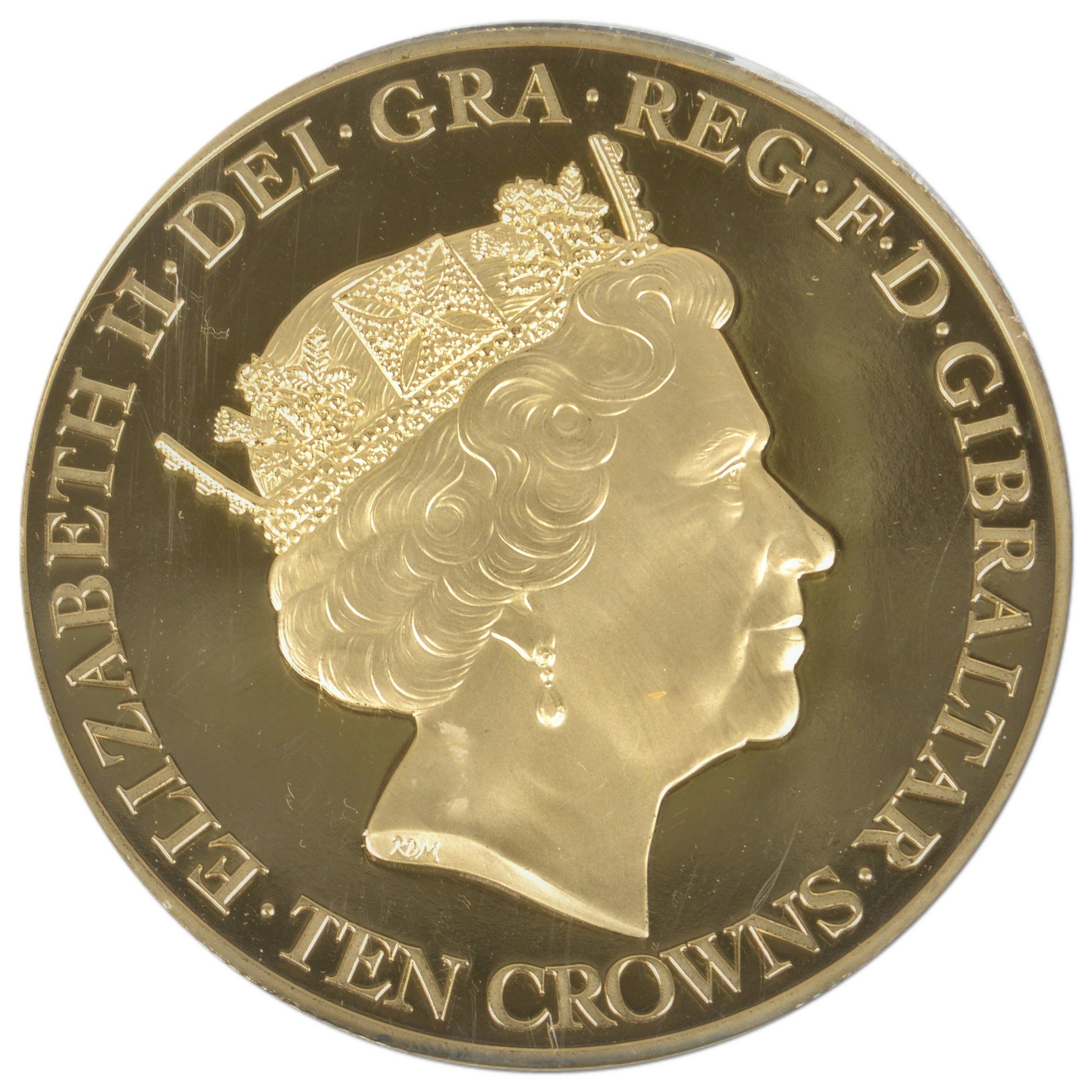 Gibraltar 10 Crowns - Elizabeth II 90th Birthday; Gold plated