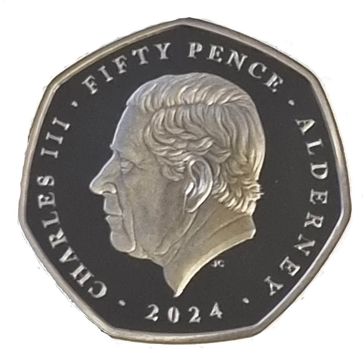 Alderney 50 Pence - Charles III Winston Churchill; Silver 1/10 oz. obverse