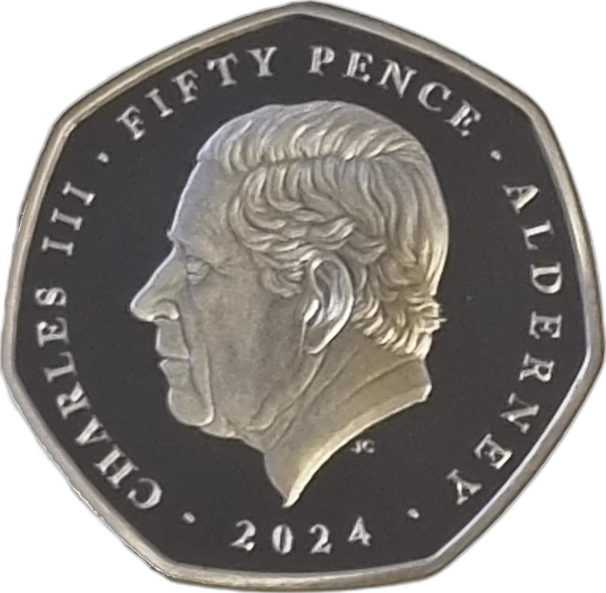Alderney 50 Pence - Charles III Winston Churchill; Silver 5 oz. obverse