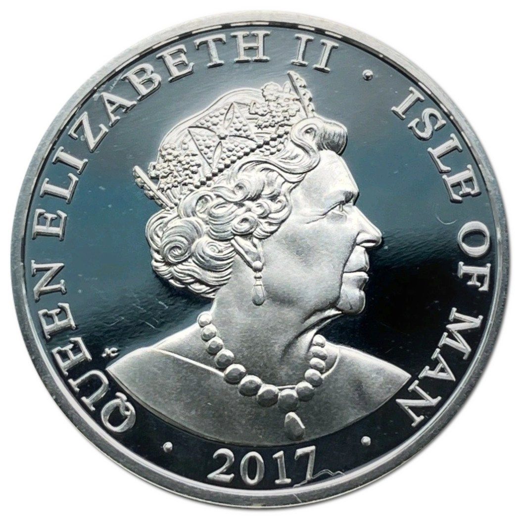 Isle of Man 1 Pound - Elizabeth II Peregrine Falcon and Raven; Silver Proof obverse