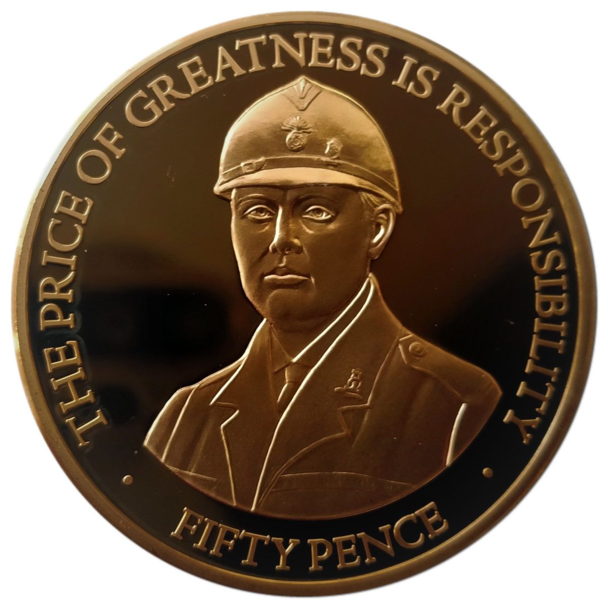Guernsey 50 Pence - Elizabeth II Winston Churchill - in helmet reverse