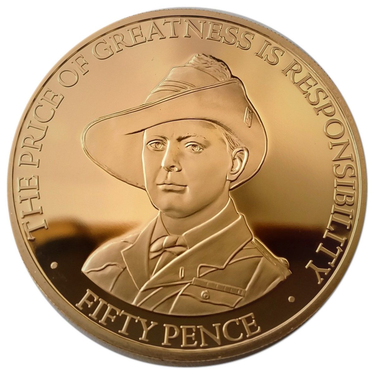 Guernsey 50 Pence - Elizabeth II Winston Churchill - in hat reverse