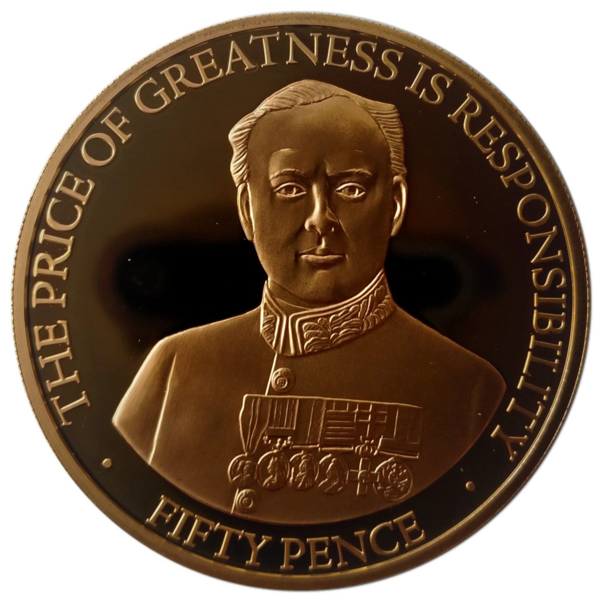 Guernsey 50 Pence - Elizabeth II Winston Churchill - in uniform reverse