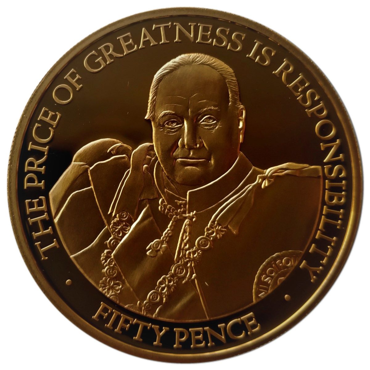 Guernsey 50 Pence - Elizabeth II Winston Churchill - in ceremonial uniform reverse