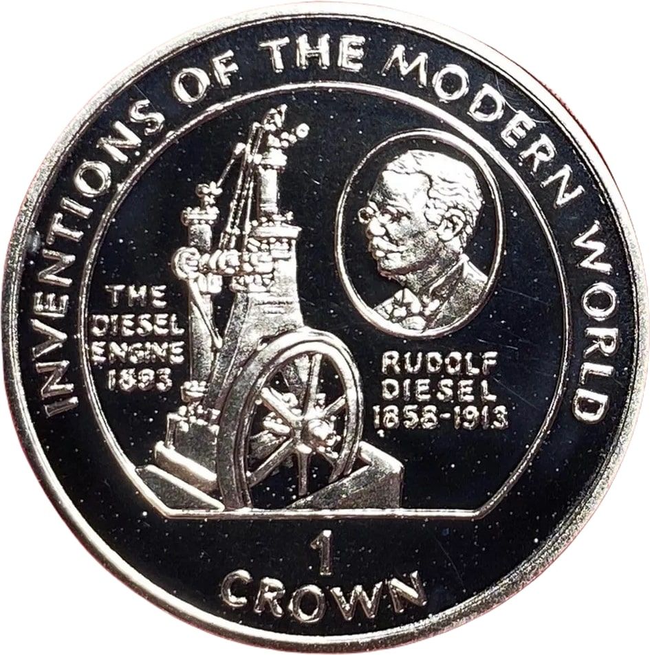 Isle of Man 1 Crown - Elizabeth II Rudolf Diesel - Engine; Silver Proof reverse