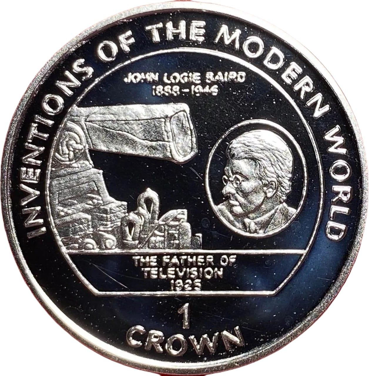 Isle of Man 1 Crown - Elizabeth II John Logie Bard - Television; Silver Proof reverse
