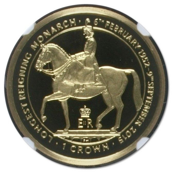 Isle of Man 1 Crown - Elizabeth II Longest reigning monarch; Gold Proof reverse