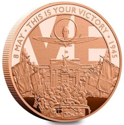 Jersey 5 Pounds - Charles III VE Day 80th Anniversary; Gold Proof reverse