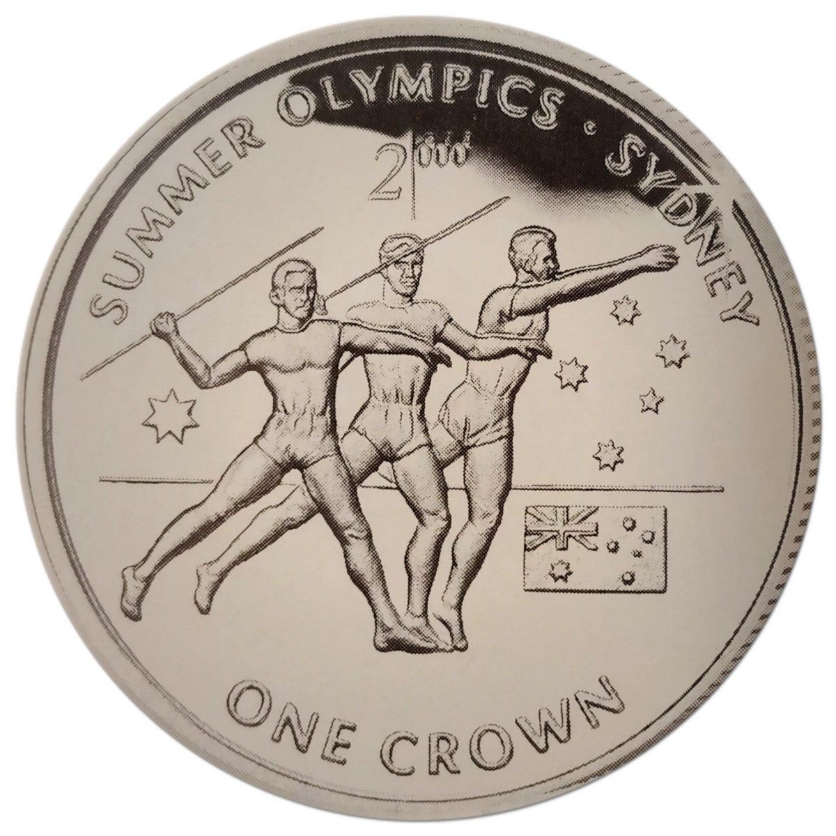 Isle of Man 1 Crown - Elizabeth II Olympics - Javelin Throwers; Silver Proof reverse