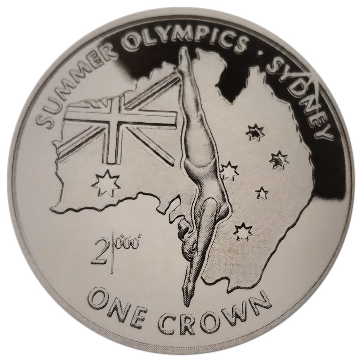 Isle of Man 1 Crown - Elizabeth II Olympics - Diver; Silver Proof reverse