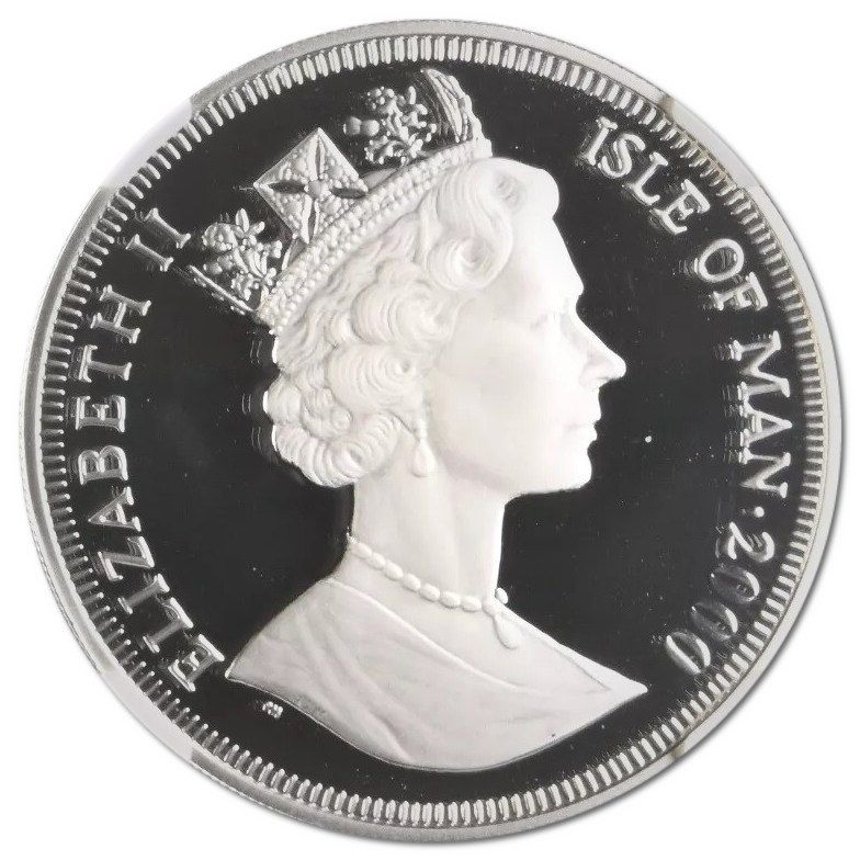 Isle of Man 1 Crown - Elizabeth II Queen Mother - Victory Visit; Silver Proof obverse