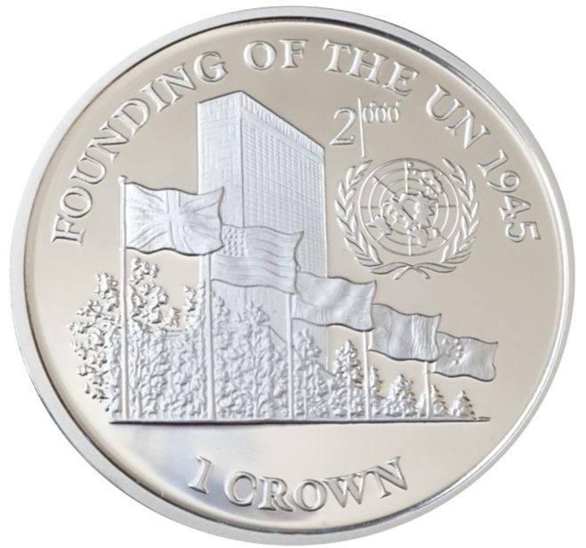 Isle of Man 1 Crown - Elizabeth II Founding of the United Nations; Silver Proof