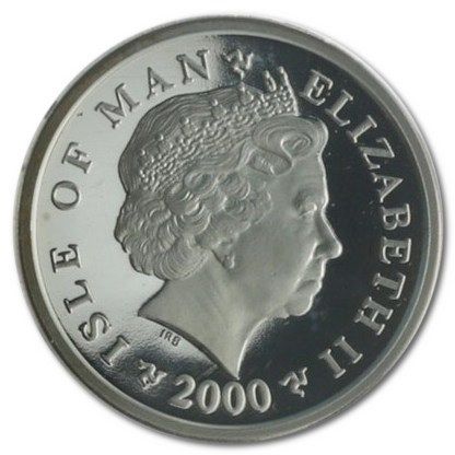 Isle of Man 2 Pence - Elizabeth II Manx Lugger Fishing Boat; Silver Proof obverse