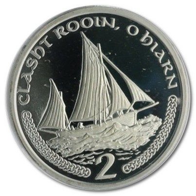 Isle of Man 2 Pence - Elizabeth II Manx Lugger Fishing Boat; Silver Proof