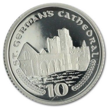 Isle of Man 10 Pence - Elizabeth II St. German's Cathedral; Silver Proof reverse