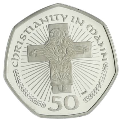 Isle of Man 50 Pence - Elizabeth II Calf of Man Crucifix; Silver Proof