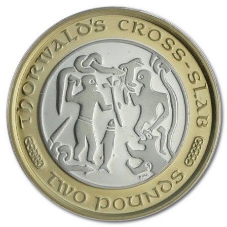 Isle of Man 2 Pounds - Elizabeth II Thorwald's Cross; Silver Proof reverse