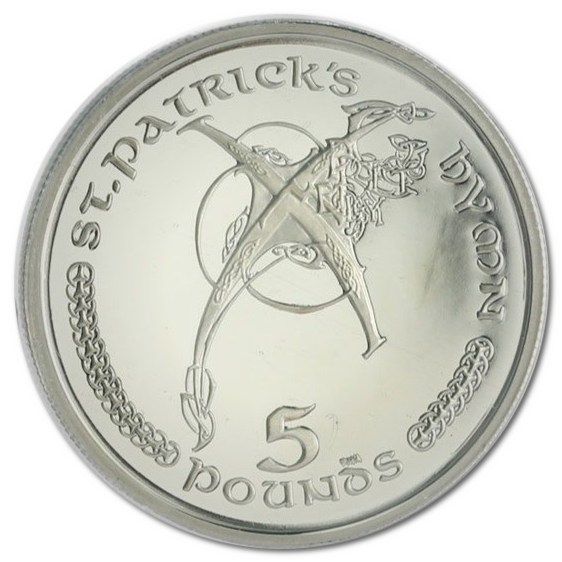 Isle of Man 5 Pounds - Elizabeth II St Patrick's Hymn; Silver Proof reverse