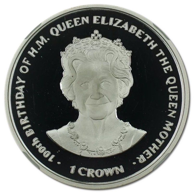 Gibraltar 1 Crown - Elizabeth II Queen Mother's 100th Birthday; Silver Proof reverse