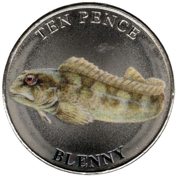 Guernsey 10 Pence - Charles III Blenny; Colourised