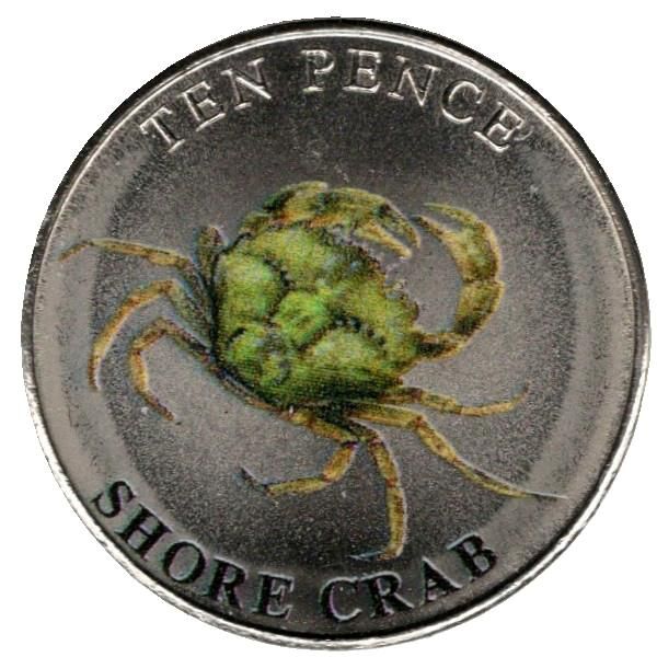 Guernsey 10 Pence - Charles III Shore Crab; Colourised reverse