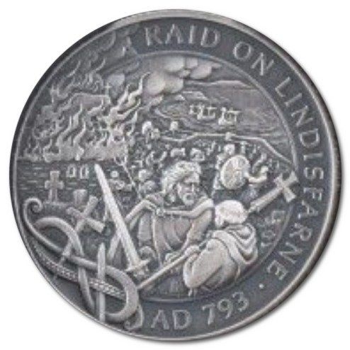 Isle of Man 1 Crown - Elizabeth II Raid on Lindisfarne reverse