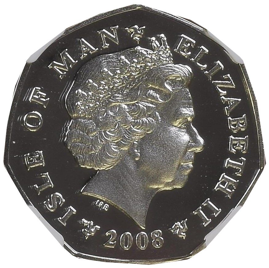Isle of Man 50 Pence - Elizabeth II Christmas 2008; Silver Proof obverse