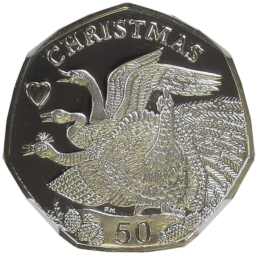 Isle of Man 50 Pence - Elizabeth II Christmas 2008; Silver Proof