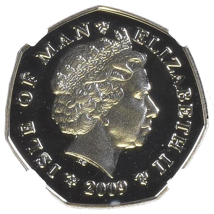 Isle of Man 50 Pence - Elizabeth II Christmas 2009; Silver Proof Colourised obverse