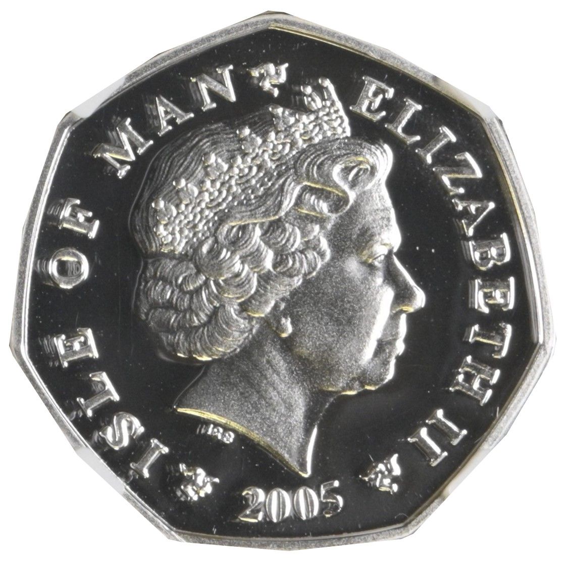Isle of Man 50 Pence - Elizabeth II Christmas 2005; Silver Proof Colourised obverse