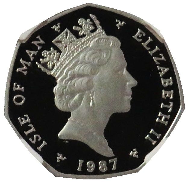 Isle of Man 50 Pence - Elizabeth II Christmas 1987; Platinum Proof obverse