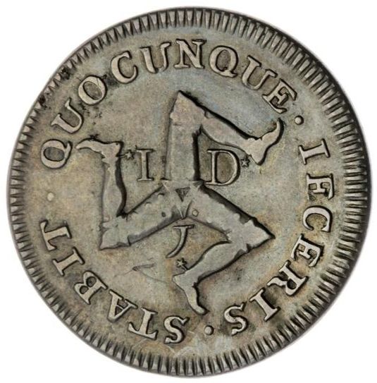 Isle of Man 1 Penny - James Stanley 2nd Derby Coinage; Silver