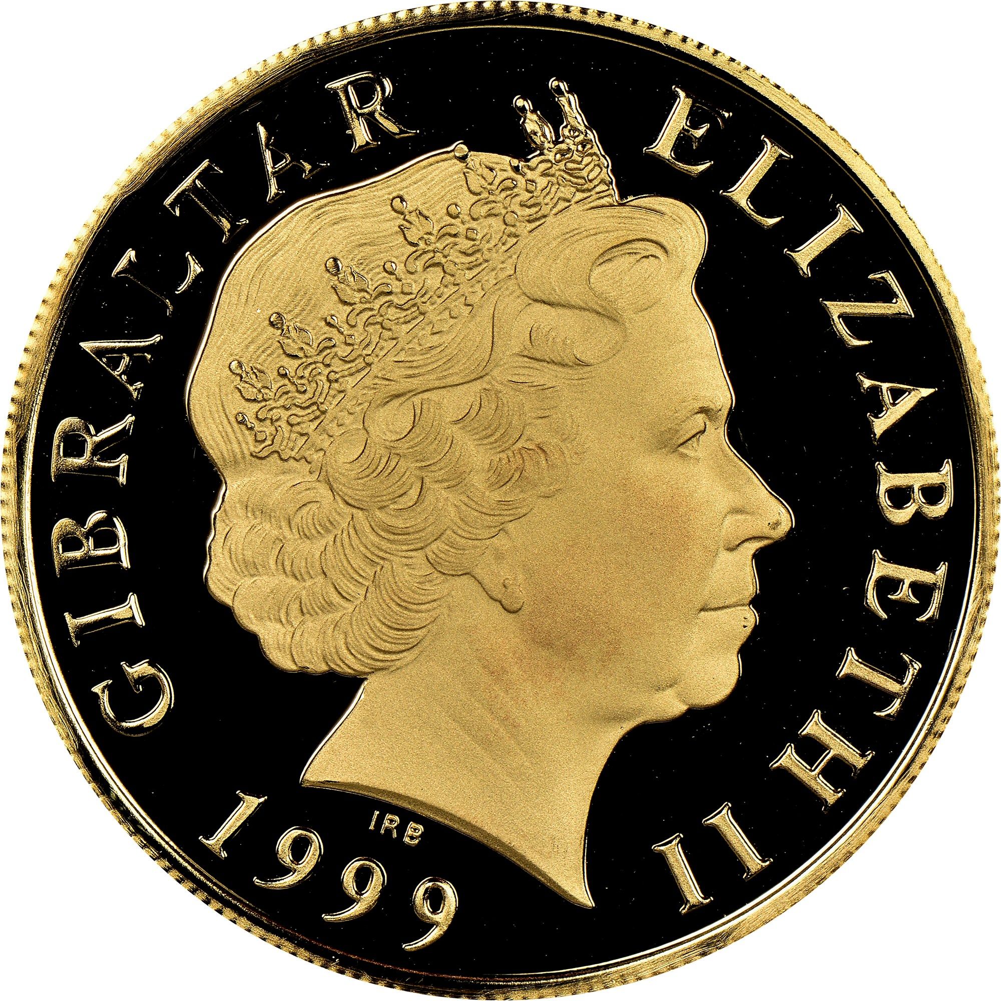 Gibraltar 5 Pounds - Elizabeth II Millennium; Gold Proof obverse