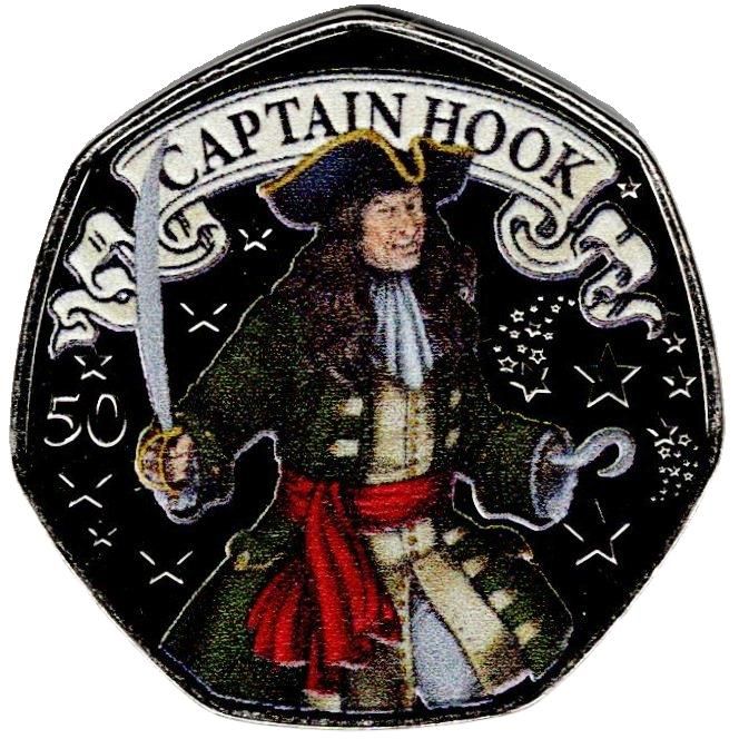 Isle of Man 50 Pence - Charles III Peter Pan - Captain Hook; Coloured reverse