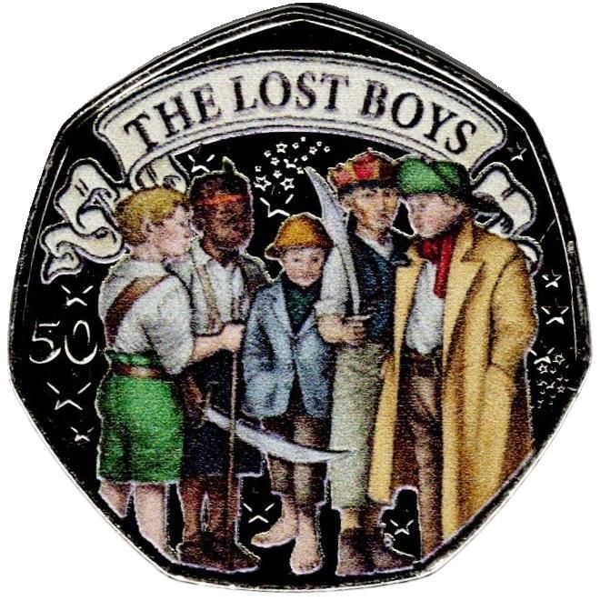 Isle of Man 50 Pence - Charles III Peter Pan - The Lost Boys; Coloured reverse