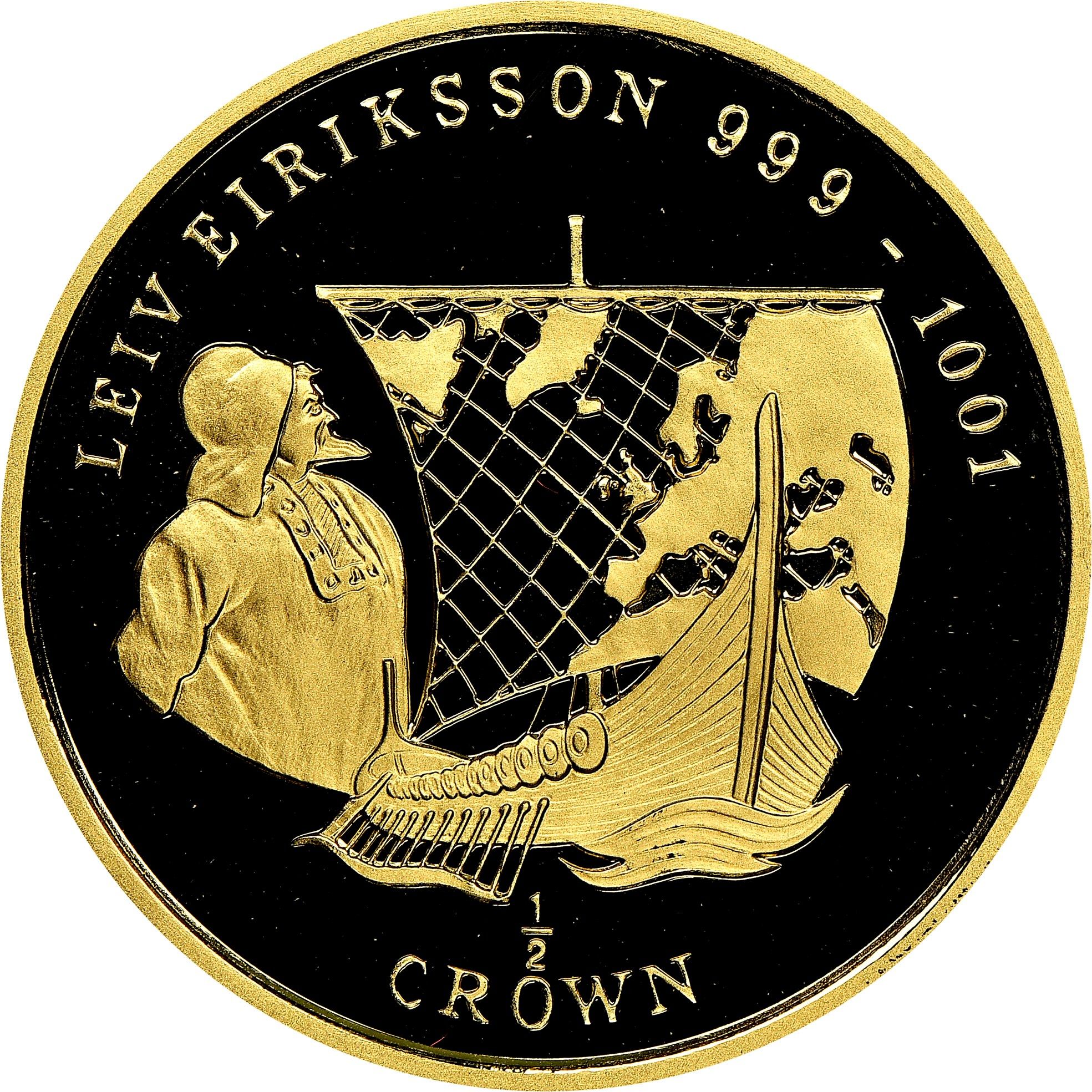 Isle of Man ½ Crown - Elizabeth II Leiv Eriksson; Gold Proof