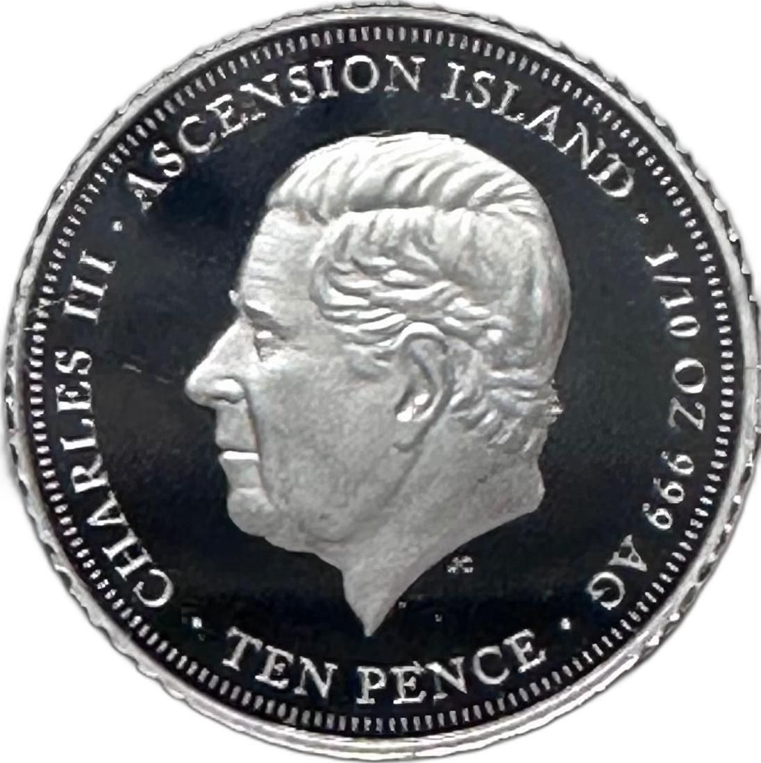 Ascension Island 10 Pence - Charles III Helmeted Liberty obverse