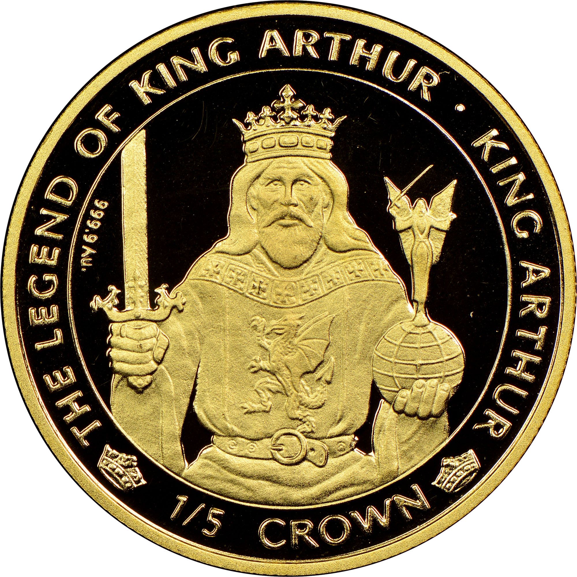 Isle of Man ⅕ Crown - Elizabeth II Legend of King Arthur; Gold