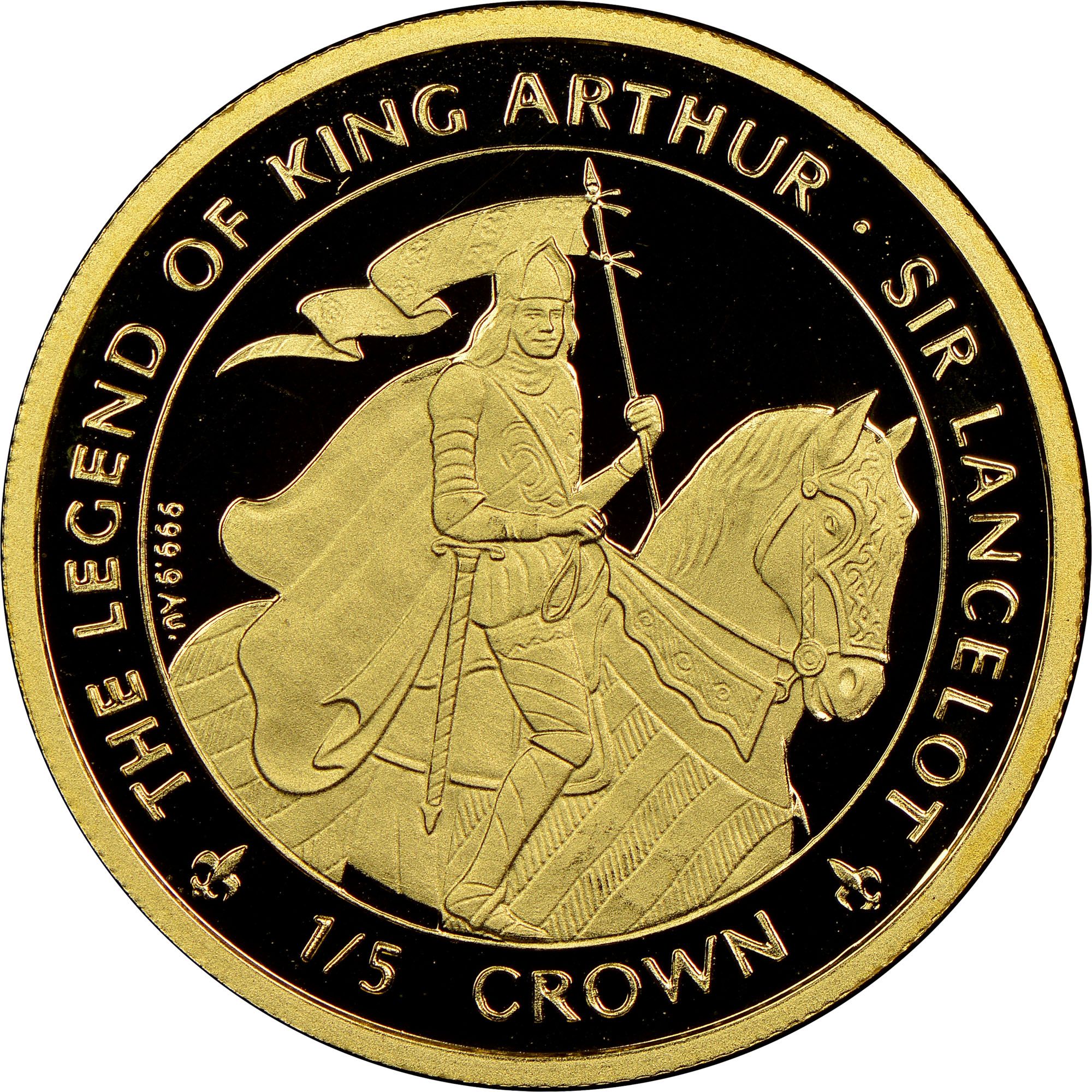Isle of Man ⅕ Crown - Elizabeth II Sir Lancelot; Gold